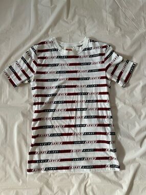 Levi's Kids White & Burgundy Striped Logo Tee